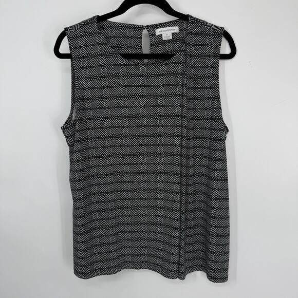 Liz Claiborne Sleeveless Top Size XL Slinky Knit Black White Pattern Pleated - Picture 8 of 9